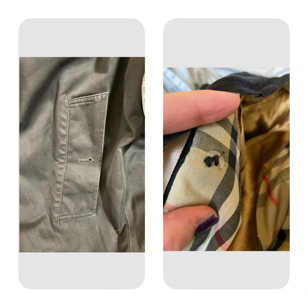 Burberry Vintage Trench Coat Black Authentic Nova Check Double Breasted 14 XLong - Picture 13 of 16